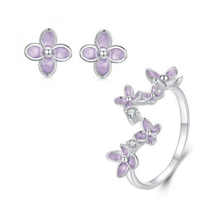 Set argint cu flori de liliac