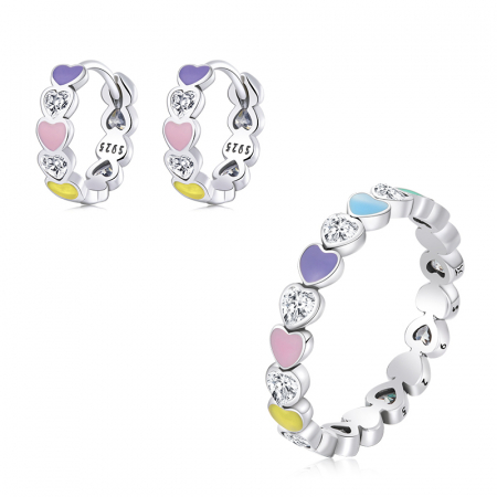 Set argint cu inimioare colorate [3]