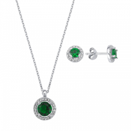 Set argint Solitaire cu zirconii emerald