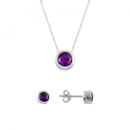 Set argint Solitaire cu zirconii rotunde mov