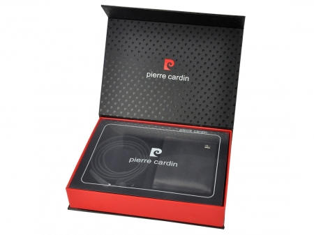 Set cadou de lux pt. barbati din piele naturala (portofel + curea) Pierre Cardin PORM213 Negru [5]