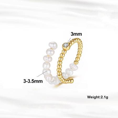 Set colier, cercei si inel argint 925 placat cu aur 14K cu perle naturale [8]