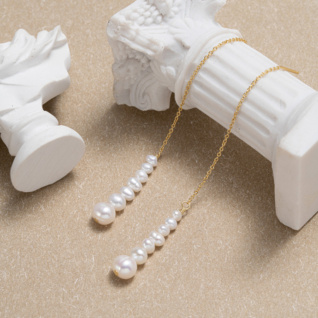 Set colier, cercei si inel argint 925 placat cu aur 14K cu perle naturale [12]