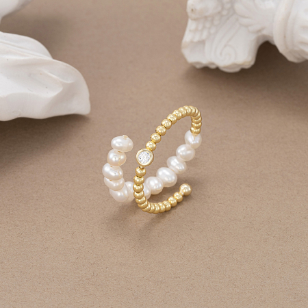 Set colier, cercei si inel argint 925 placat cu aur 14K cu perle naturale [14]