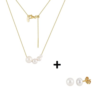 Set Colier si Cercei argint 925 placat cu aur 14K cu perle naturale