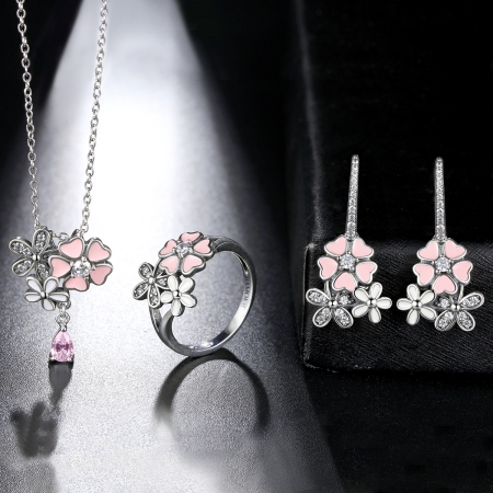 Talisman argint 925 cu lant, floricele si zirconii albe - Be Nature CST0002 [7]