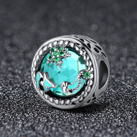 Talisman argint calut de mare pestisor si floare verde [5]
