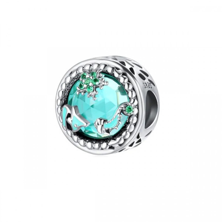 Talisman argint calut de mare pestisor si floare verde