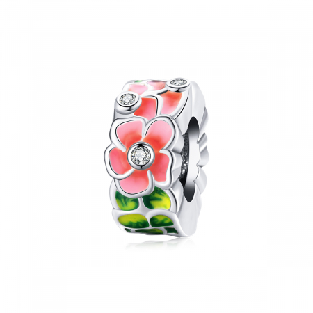 Talisman argint de tip distanțier cu Flori Colorate