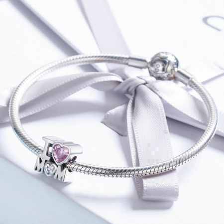 Talisman argint I Love Mom cu doua inimioare [3]