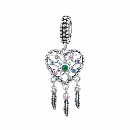 Talisman argint inima Dreamcatcher cu zirconii multicolore
