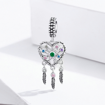 Talisman argint inima Dreamcatcher cu zirconii multicolore [4]