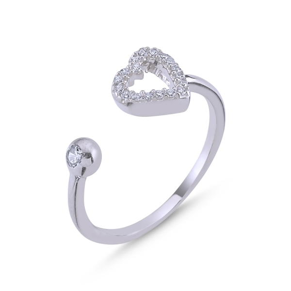 Inel reglabil argint 925 rodiat cu inimioara si zirconii albe - Be in Love ITU0097 reglabil, 53 mm, 16.9 mm