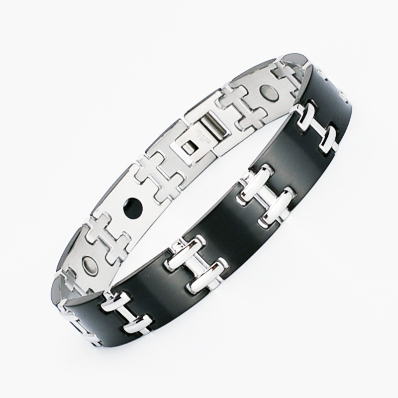 Bratara inox eleganta in 2 tonuri cu magneti, turmalina, germaniu si anioni