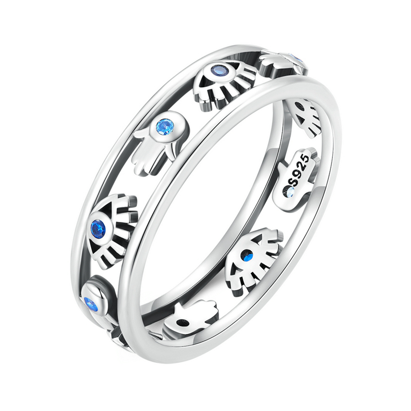 Inel argint cu mana lui Fatima si ochi de deochi 18,2 mm (8 US), 57 mm (8 US), 57 mm, 18.2 mm