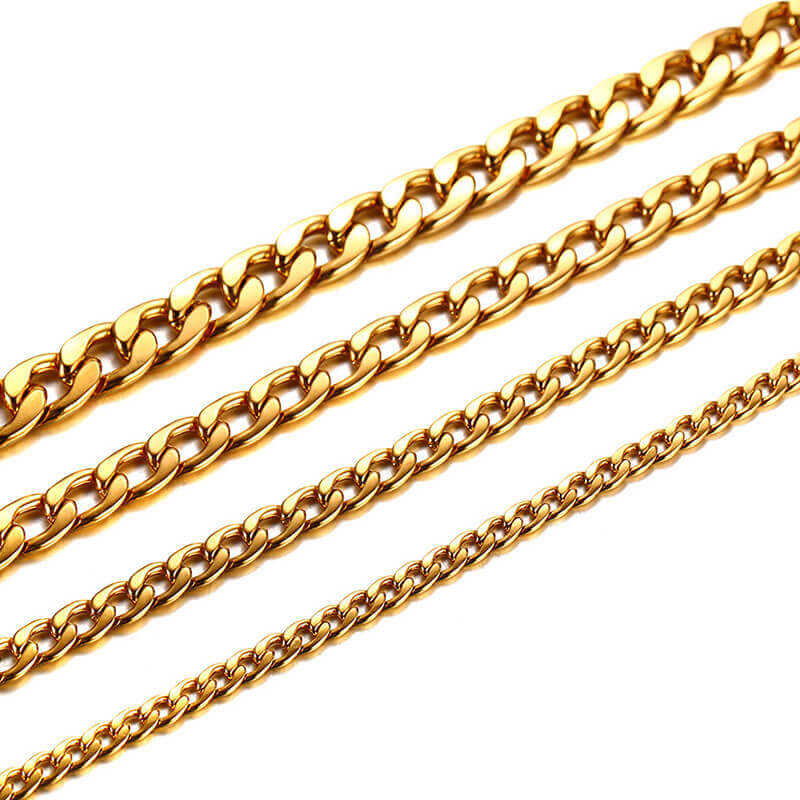 Lant inox cubanez auriu 9,5 mm, 60 cm