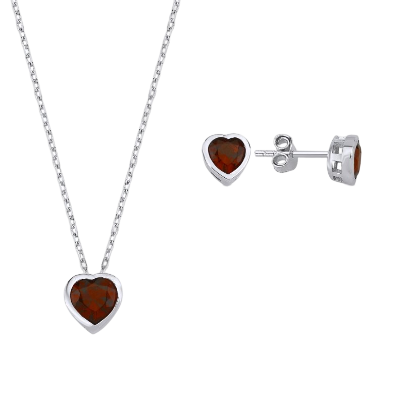 Set argint inimioare cu zirconii rosii
