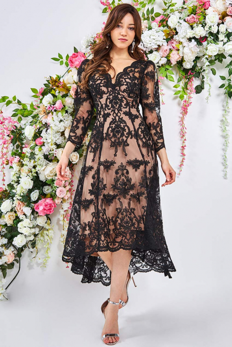 Rochie de ocazie sau banchet, din dantela brodata, midi, cu maneca 3/4 cod 3347b [4]