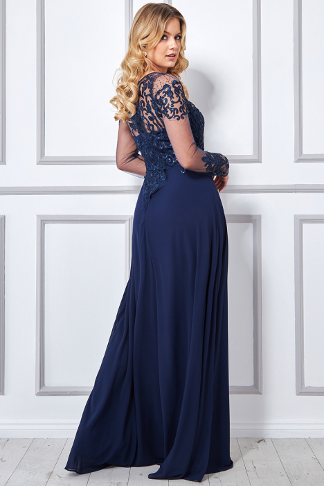 Rochie pentru petrecere sau banchet, cu bust din dantela brodata si fusta din voal, lunga cod 3260n [3]