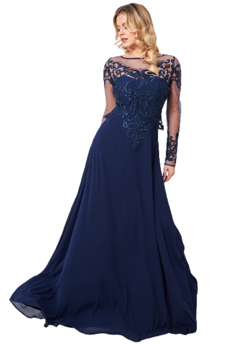 Rochie pentru petrecere sau banchet, cu bust din dantela brodata si fusta din voal, lunga cod 3260n [2]