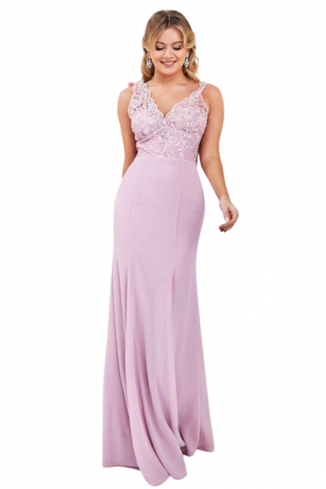 Rochie pentru petrecere sau banchet, cu bust din dantela brodata si fusta din voal, lunga cod 3316b [2]