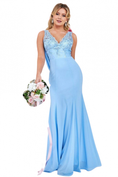 Rochie pentru petrecere sau banchet, cu bust din dantela brodata si fusta din voal, lunga cod 3316db [2]