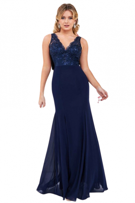 Rochie pentru petrecere sau banchet, cu bust din dantela brodata si fusta din voal, lunga cod 3316n [2]