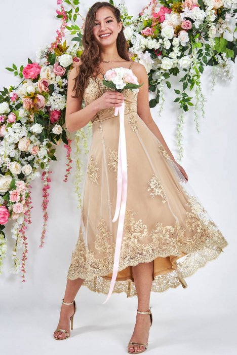 Rochie pentru petrecere sau banchet, din dantela brodata, midi cod 3333 [2]