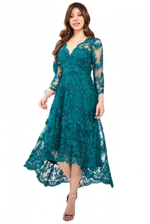 Rochie de ocazie sau banchet, din dantela brodata, midi, cu maneca 3/4 cod 3347e [1]