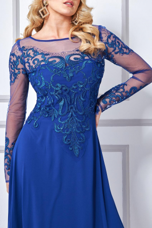 Rochie pentru petrecere sau banchet, cu bust din dantela brodata si fusta din voal, lunga cod 3260rb [4]