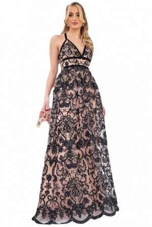 Rochie pentru petrecere sau banchet, din dantela brodata, lunga cod 3213 [1]