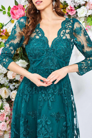 Rochie de ocazie sau banchet, din dantela brodata, midi, cu maneca 3/4 cod 3347e [2]