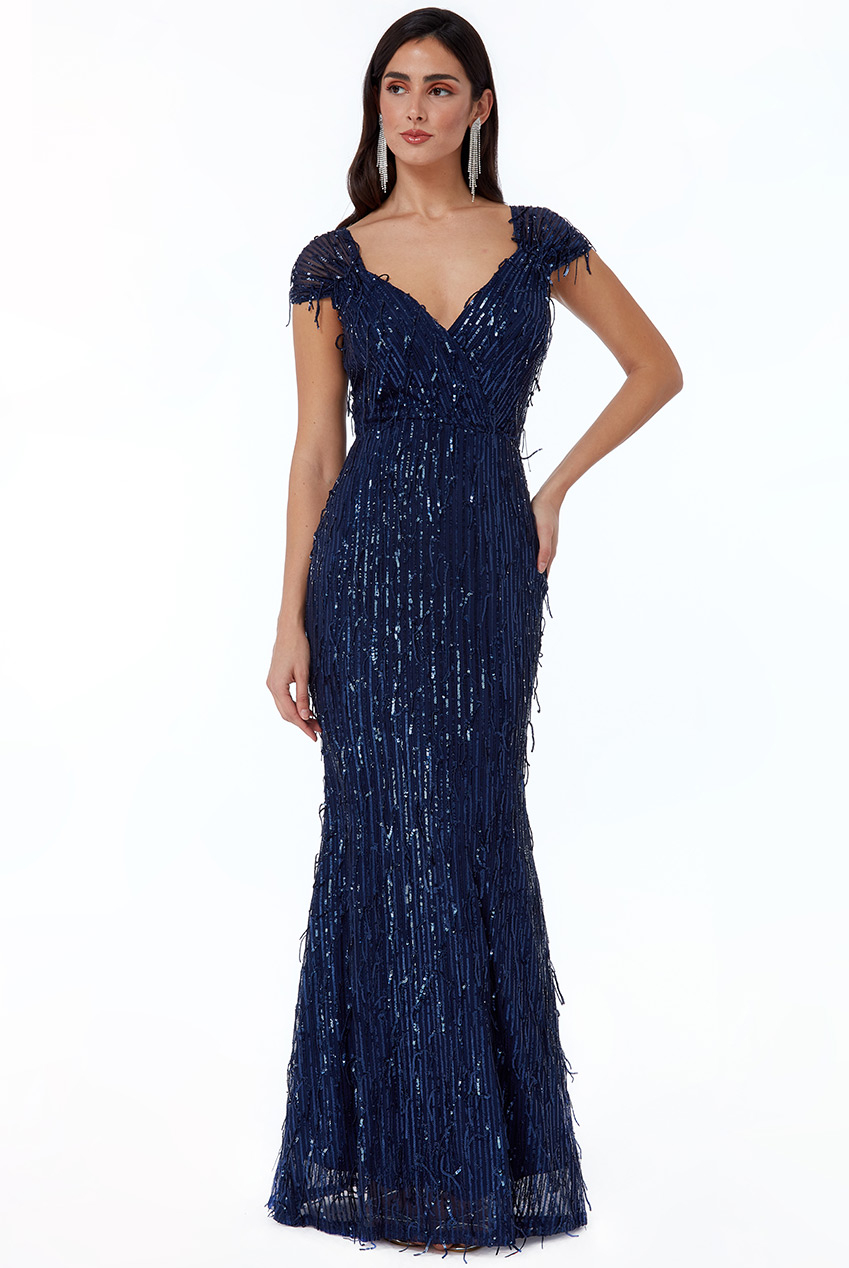 Rochie de seara lunga din paiete, culorarea navy cod 2508 36, navy