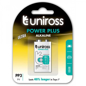 BATERII - Baterii alcaline E, 6LR61, 9V, blister 1 bucata UNIROSS