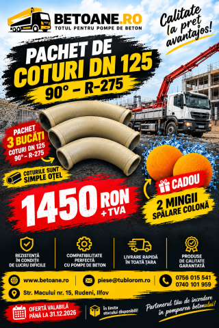 POMPE STATIONARE SCHWING - PROMOȚIE – Cot simplu pentru pompă de beton DN 125, 90°, R=275 mm