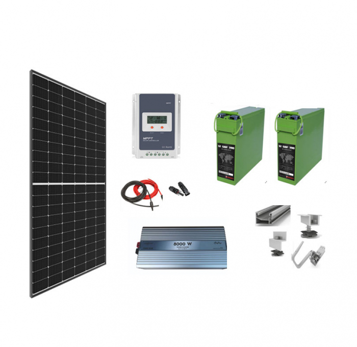 Sistem OFF-GRID complet 740W pe 24V cu baterii si invertor SINUS PUR 8000W 24V, panou solar-big