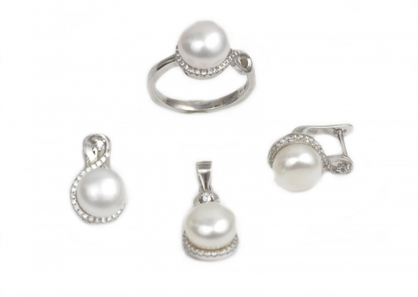 Set argint rodiat cu zirconia si perle - DA220. [1]