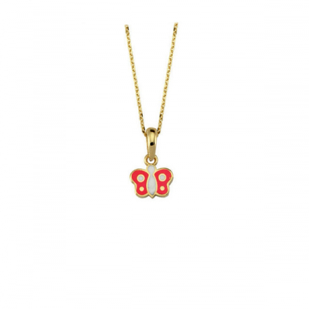 Coliere - Colier aur galben 14k cu pandant fluture rosu - DA612