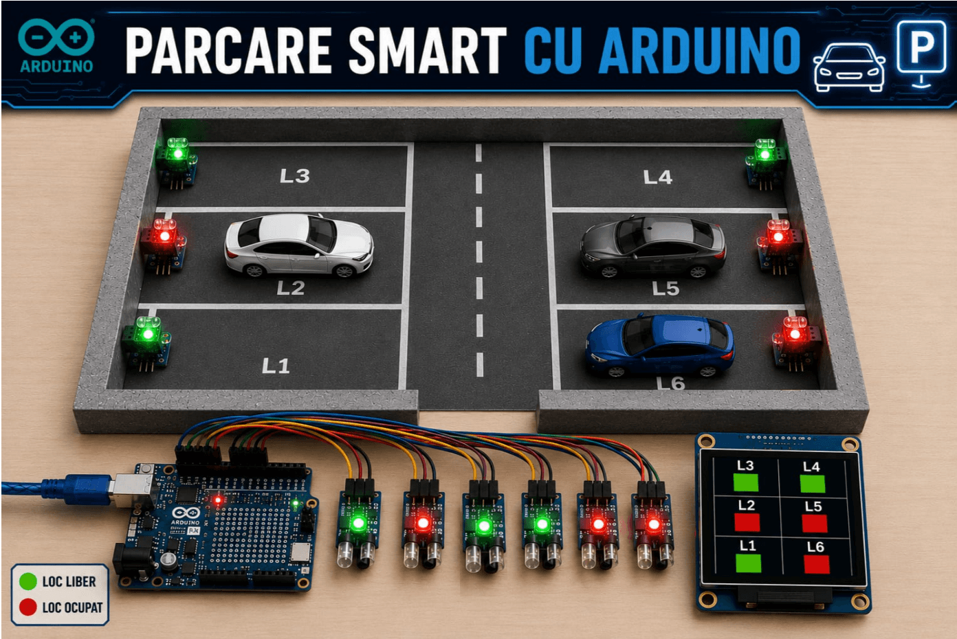 Realizarea unui Sistem Smart pentru Parcare cu Arduino