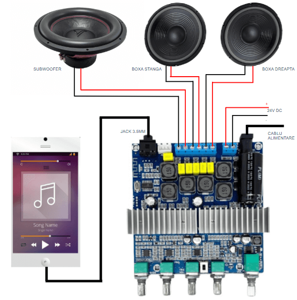Schema conectare Amplificator audio TPA3116 2.1 - birmi