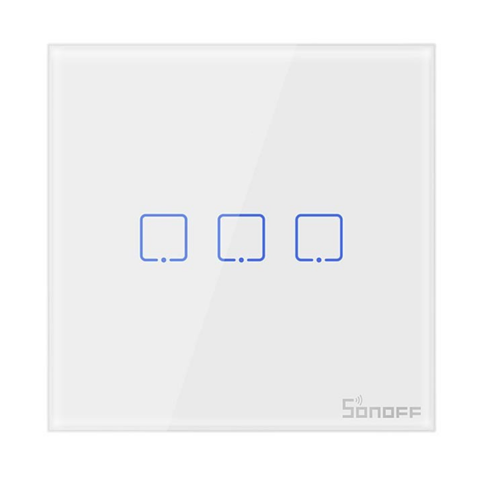 Controler smart cu touch, Wifi + RF, 3 canale, alb, 433MHz, Sonoff T2EU3C-RF