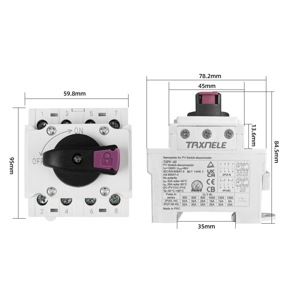 Intrerupator / izolator DC pentru sistemele fotovoltaice, 32A, TAXNELE TXPV-40 [3]