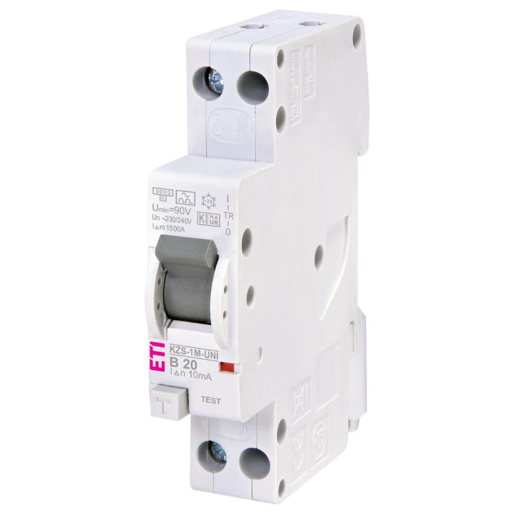 Diferential RCBO KZS-1M-UNI 1p+N A B20 0.01 - ETI 002176005