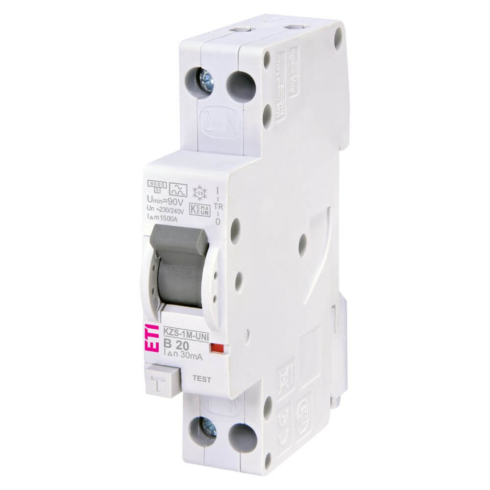 Diferential RCBO KZS-1M-UNI 1p+N A B20 0.03 - ETI 002176025
