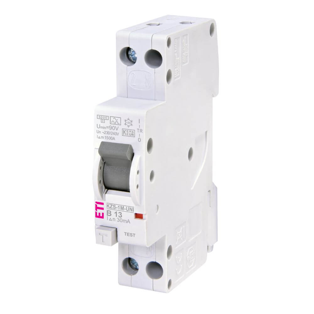 Siguranta automata cu protectie diferentiala RCBO KZS-1M-UNI 1p+N A B13 0.03 ETI 002176023
