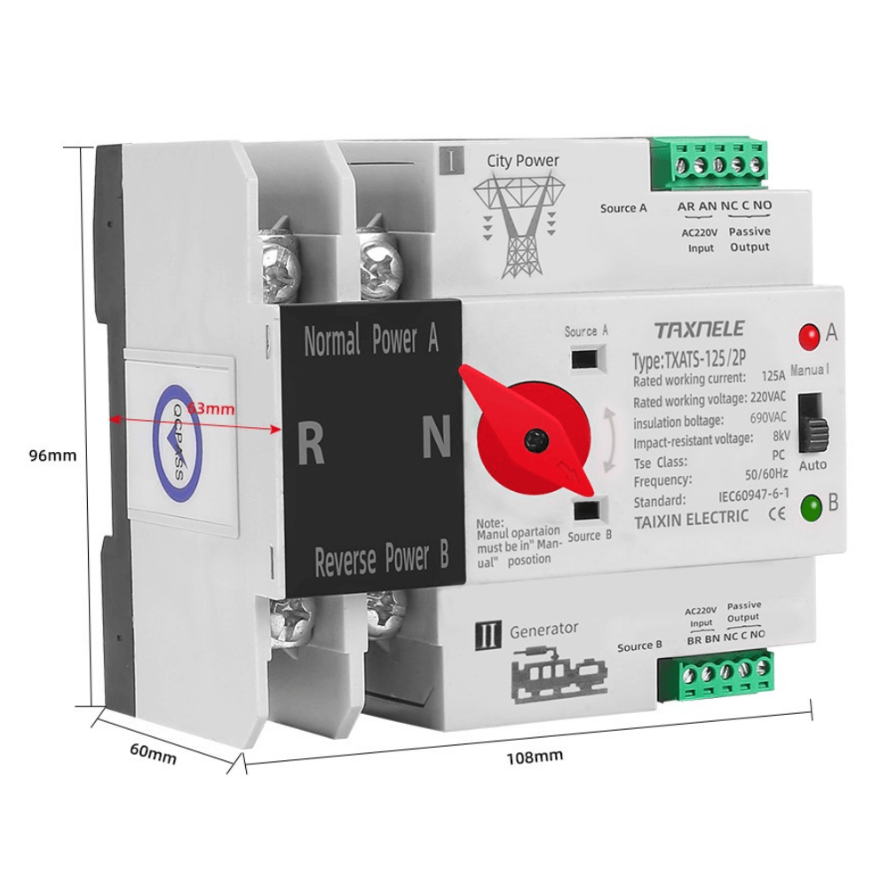 Comutator ATS monofazic pentru retele urbane, 230V, 125A, TAXNELE TXATS-125A-2P [2]