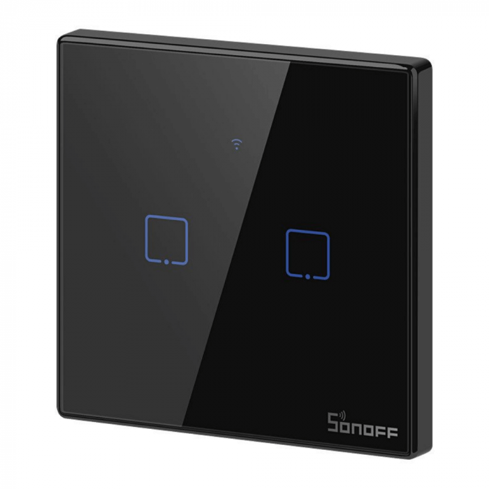Intrerupator smart cu touch, Wifi + RF, 2 canale, negru, 433MHz, Sonoff T3EU2C-TX [2]