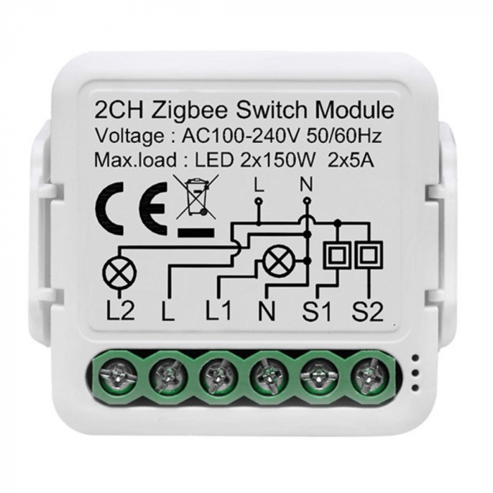 Comutator Smart Pentru Iluminat, 2 Canale, Cu Nul, Zigbee, 220v, 2.4ghz