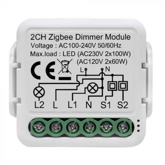 Comutator Smart Pentru Sisteme De Iluminat, 2 Canale, Zigbee Dimmer, 220v, 2.4ghz