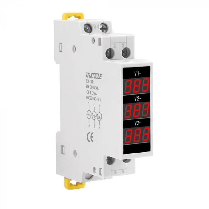 Voltmetru digital trifazic pentru sina tablou electric, 80-500V AC, TAXNELE TX-3R [2]